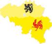 Kaart België met Vlaamse leeuw en Waalse haan